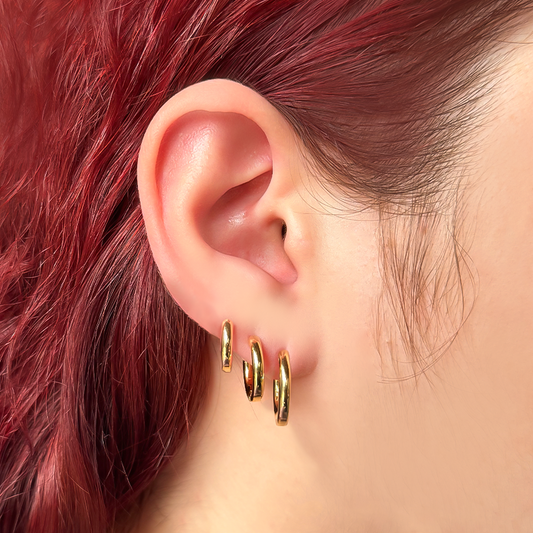 Brinco Trio de Argolas Lisas 3mm Folheado a Ouro 18k