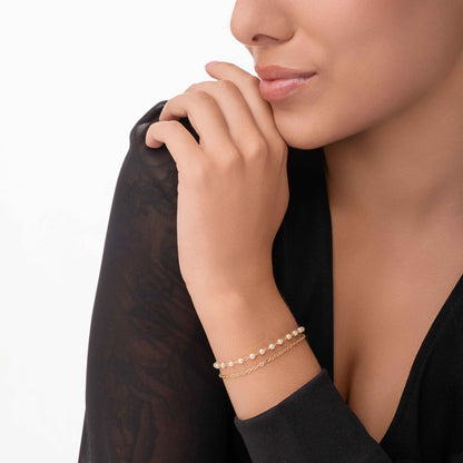Pulseira Dupla Com Pérolas Folheado a Ouro18k