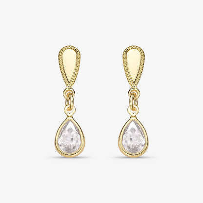 Brinco Gota Borda Pontilhada Folheado a Ouro 18k
