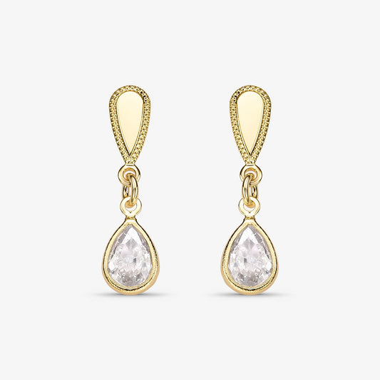 Brinco Gota Borda Pontilhada Folheado a Ouro 18k