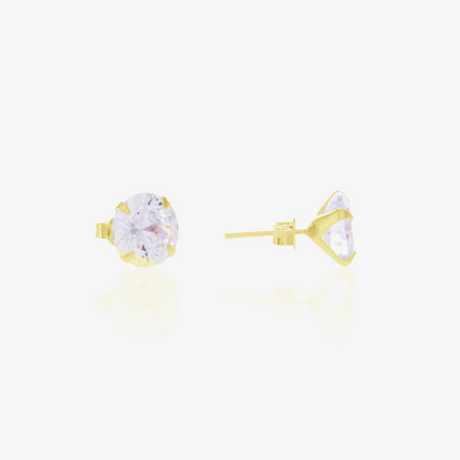 Brinco Zircônia Redonda 8mm Folheado a Ouro18k