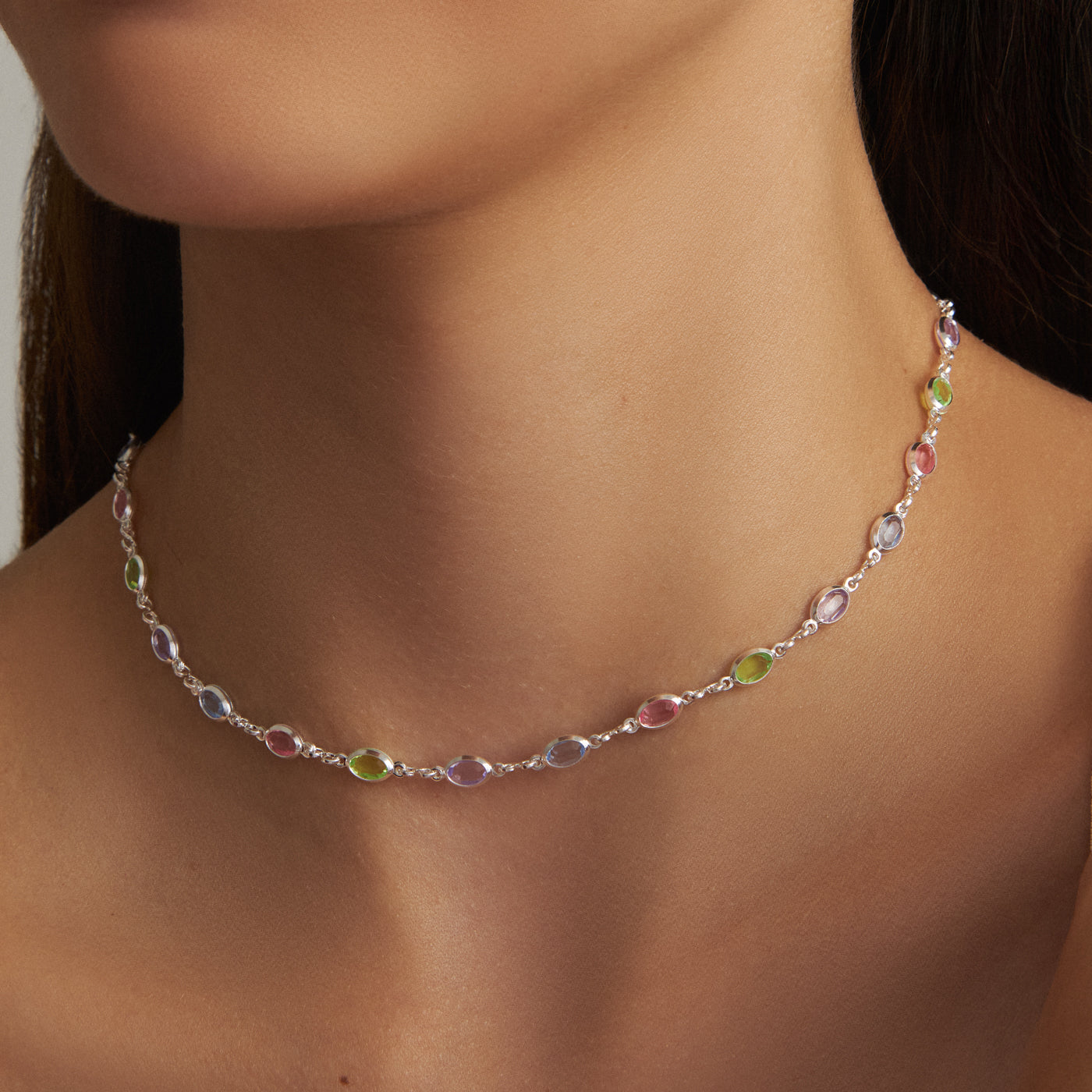 Choker Zircônias Oval Coloridas