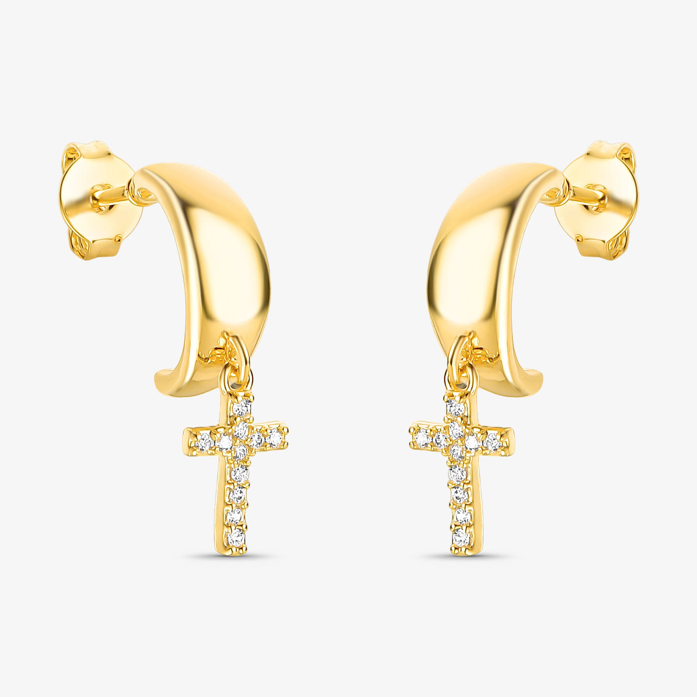 Argola Com Cruz Cravejada Folheado a Ouro 18k