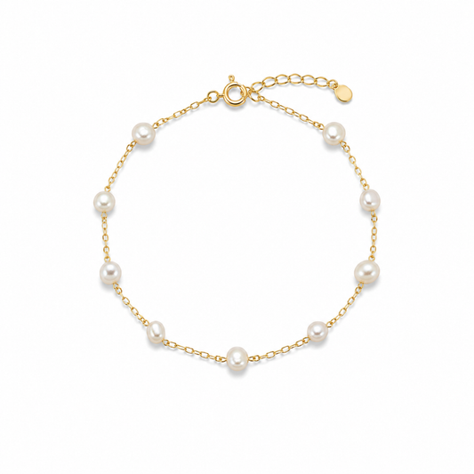 Pulseira Pérola Redonda Folheado a Ouro 18k