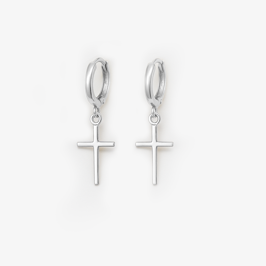 Brinco Argola Cruz Folheado a Prata