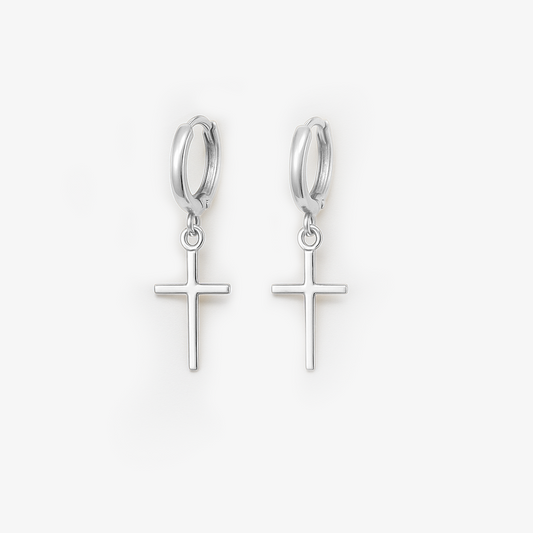 Brinco Argola Cruz Folheado a Prata