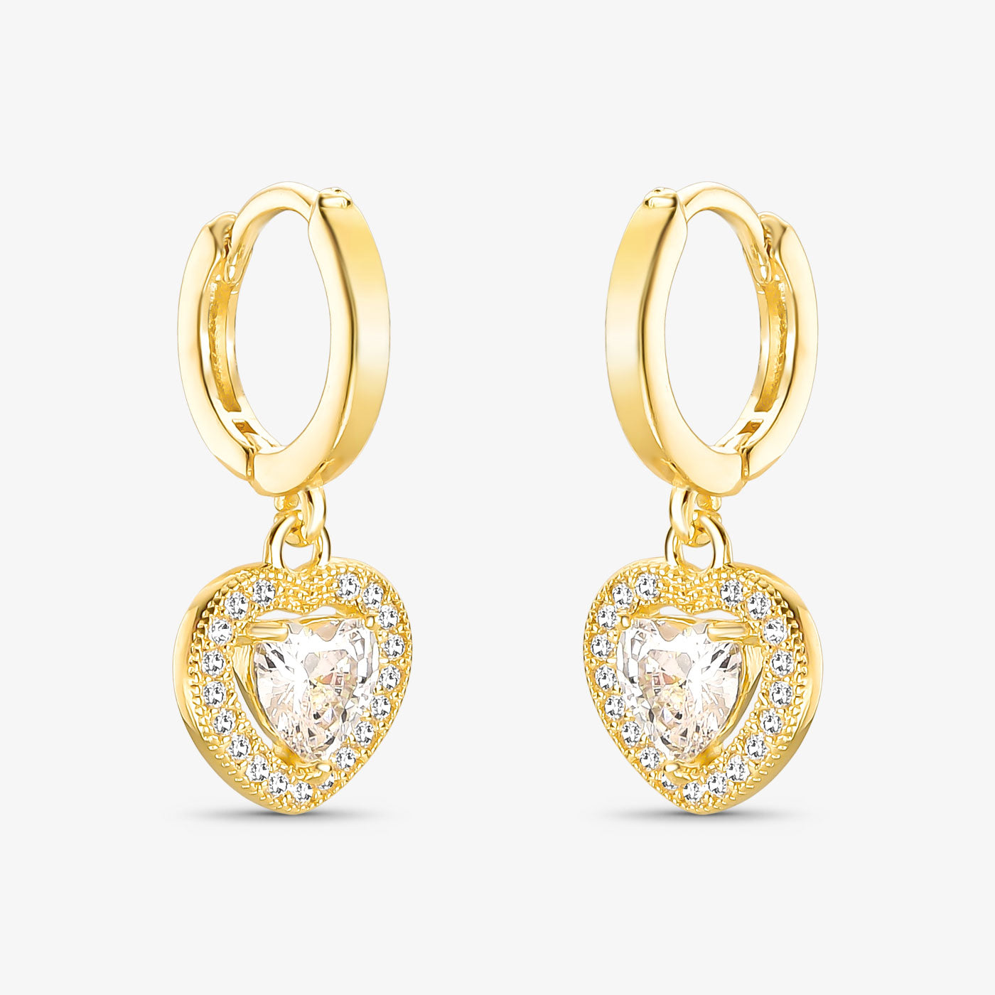 Brinco Coração Articulado Cravejado Folheado a Ouro18k