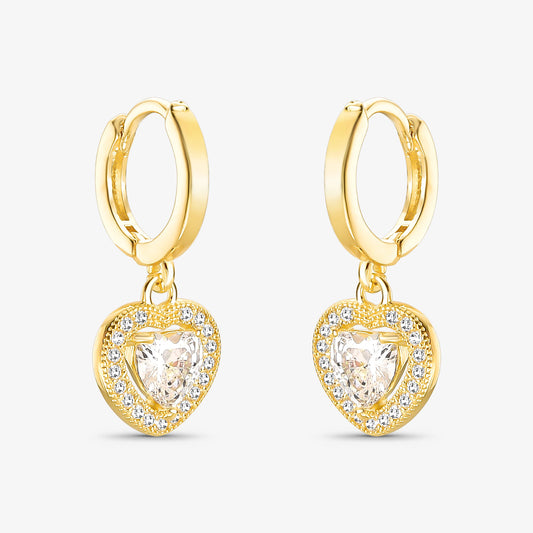 Brinco Coração Articulado Cravejado Folheado a Ouro18k