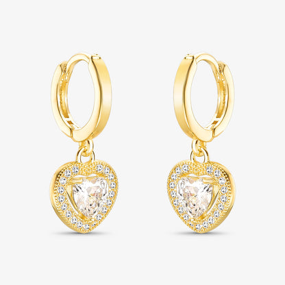 Brinco Coração Articulado Cravejado Folheado a Ouro18k