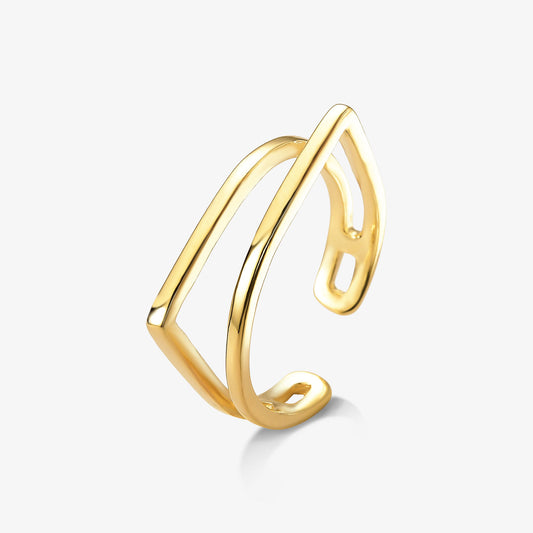 Anel Regulável Duplo Assimétrico Folheado a Ouro 18k