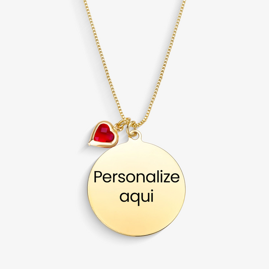 Colar Medalha com Nome e Pingente Personalizado Folheado a Ouro 18K