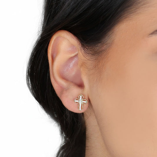 Brinco Cruz Cravejado Quatro Pontos Folheado a Ouro 18K