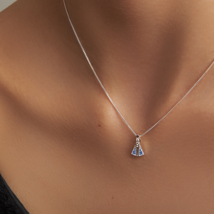 Colar Nossa Senhora Cravejada com Manto Azul