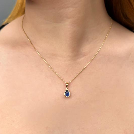 Colar Gota Ponto de Luz Azul Folheado a Ouro18k