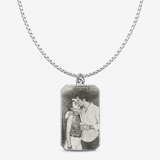 Colar Medalha Retangular  Personalizado Folheado a prata