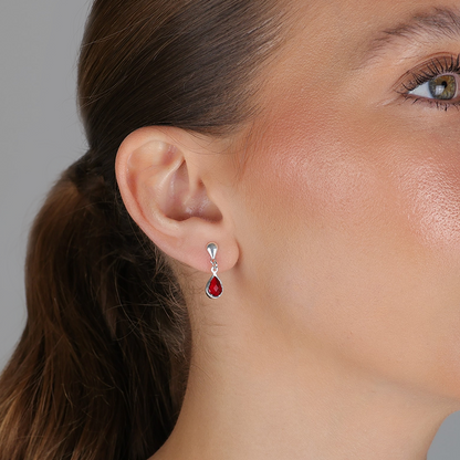 Brinco Gota Vermelha Folheado a Prata