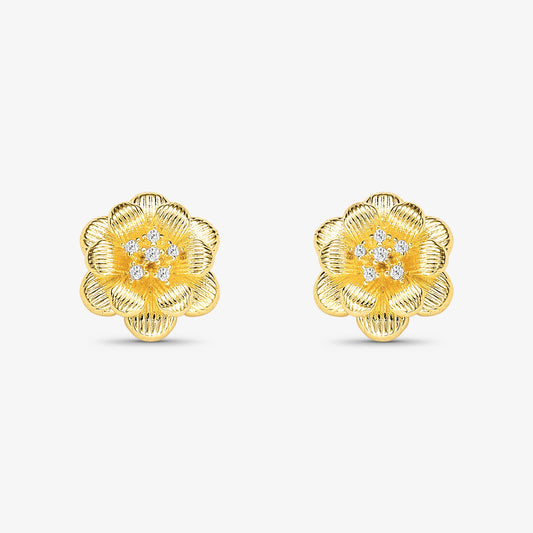 Brinco Botão de Rosa Com Zircônias Folheado a Ouro 18K