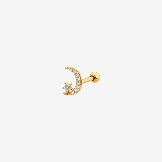 Piercing Helix Lua Cravejada Com Estrela Folheado a Ouro 18K