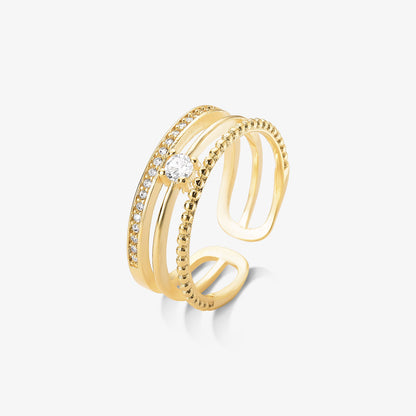 Anel Regulável Triplo com Zircônia Folheado a Ouro 18k
