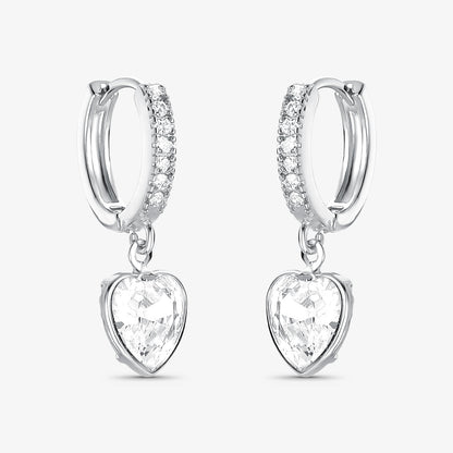 Brinco Argola Articulada Coração Cristal Folheado a Prata