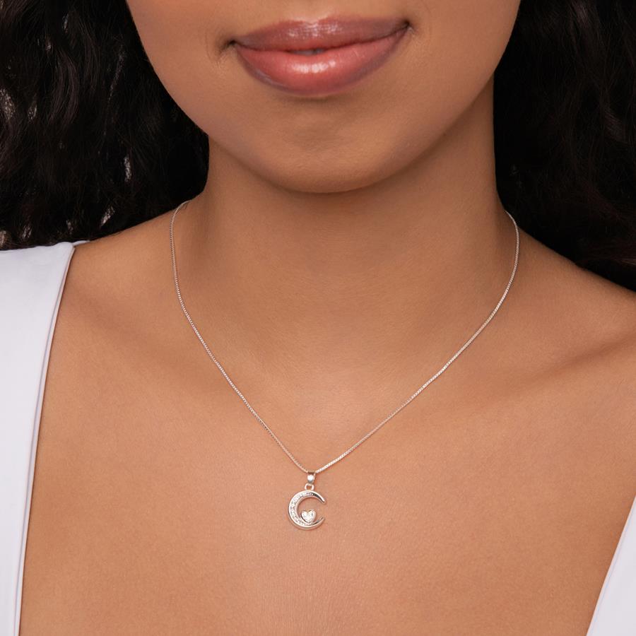 Colar Meia Lua Com Coração Folheado a Prata