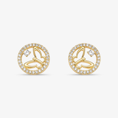 Brinco Borboleta com Borda Redonda Cravejada Folheado a Ouro 18K