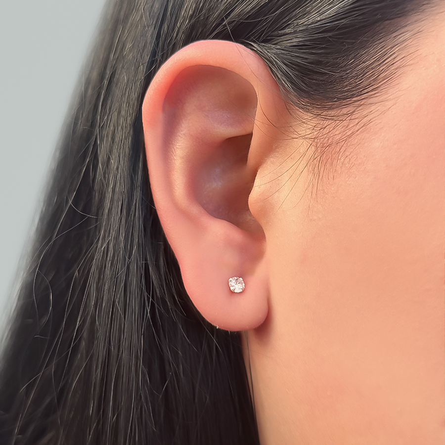 Brinco Zircônia Redonda 4mm Folheado a Prata