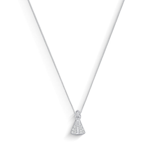 Colar Nossa Senhora com Manto Cravejado Folheado a Prata