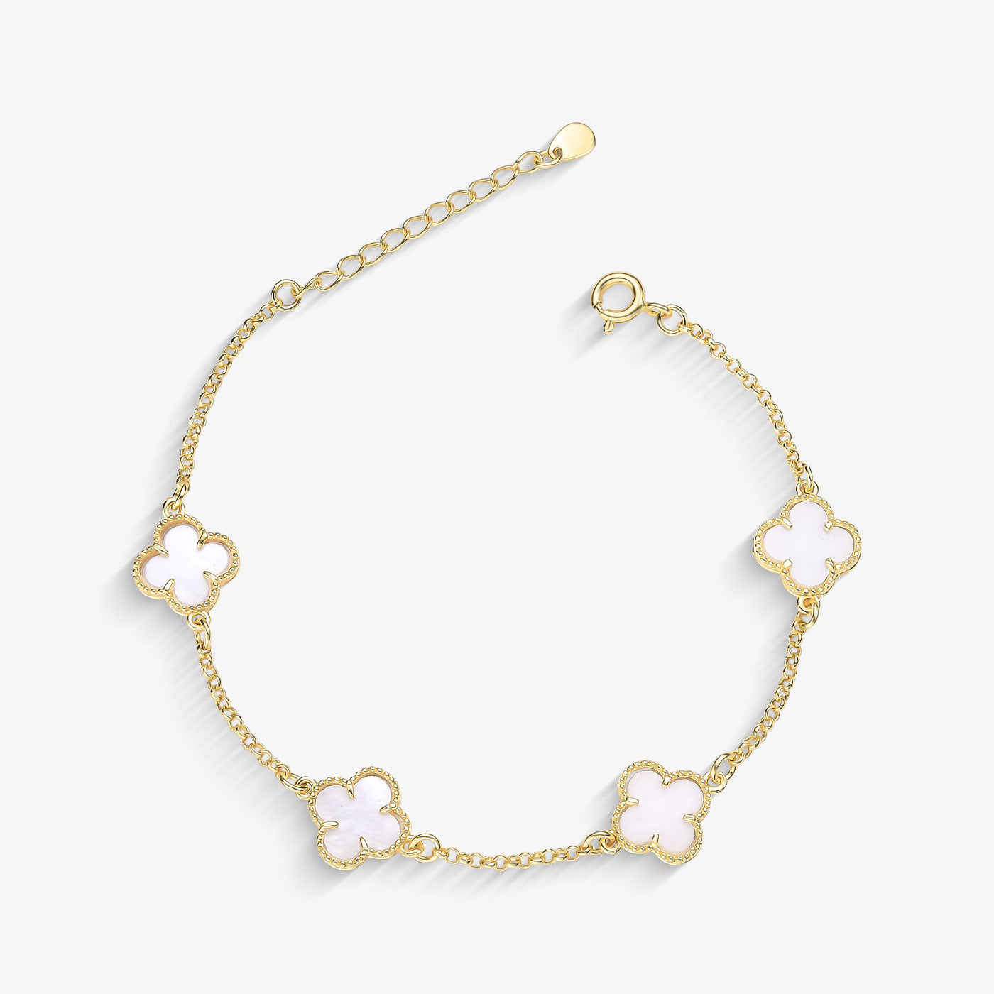 Pulseira Trevo Resinado Branco Folheado a Ouro 18k