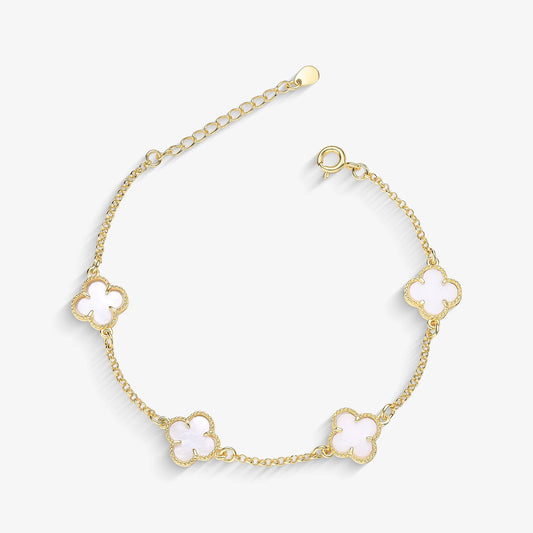 Pulseira Trevo Resinado Branco Folheado a Ouro 18k