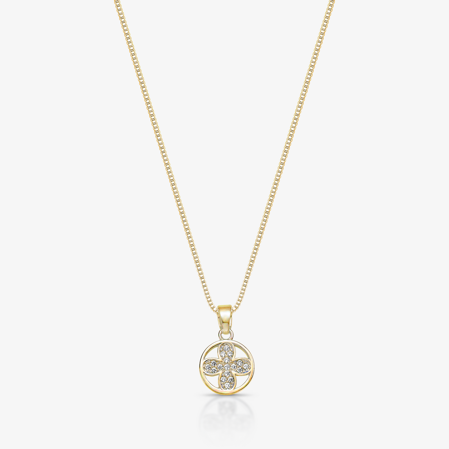 Colar Circulo Trevo Cristal Cravejado Folheado a Ouro 18k