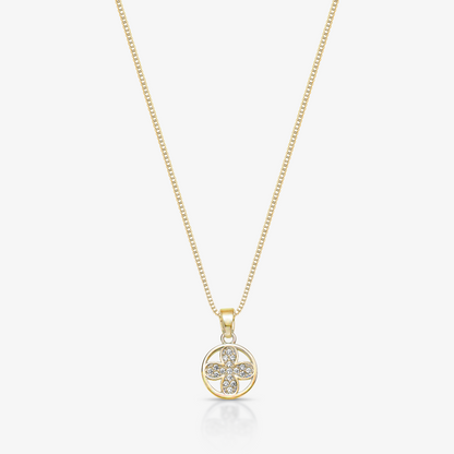 Colar Circulo Trevo Cristal Cravejado Folheado a Ouro 18k
