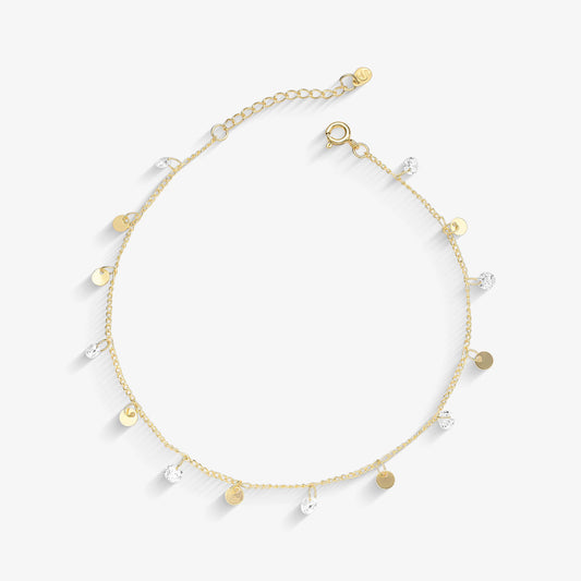 Tornozeleira Chapa e Ponto de Luz Folheado a Ouro18k