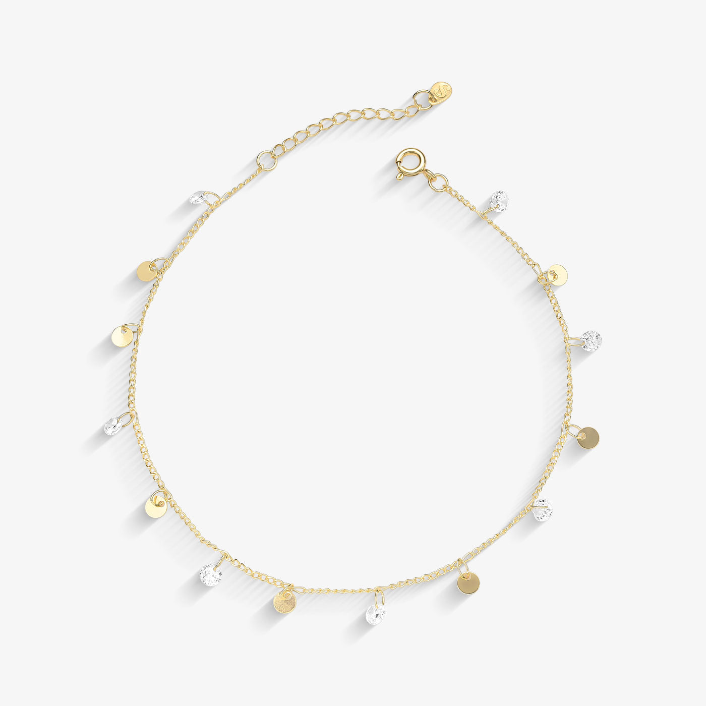 Tornozeleira Chapa e Ponto de Luz Folheado a Ouro18k