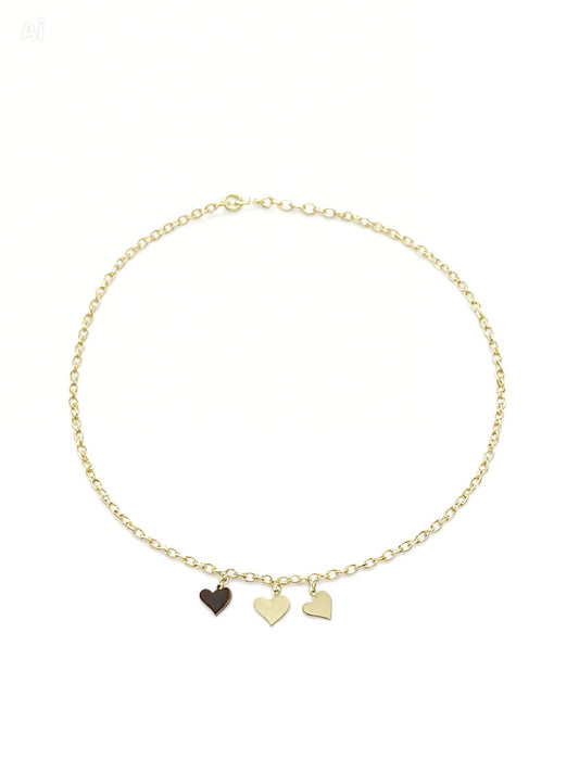 Tornozeleira Três Corações  Folheado a Ouro 18k