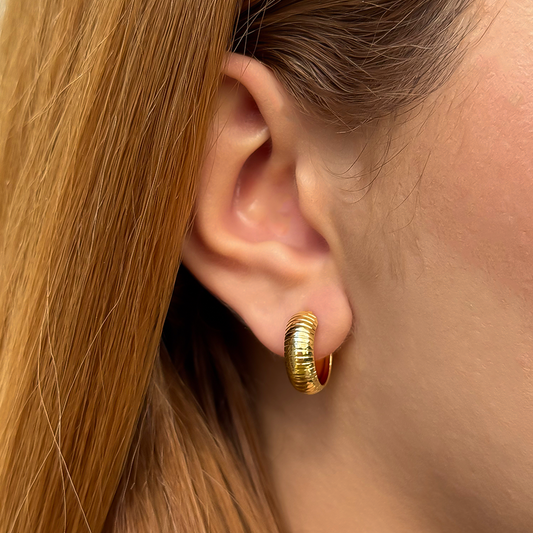 Brinco Argola Texturizada Folheado a Ouro 18k