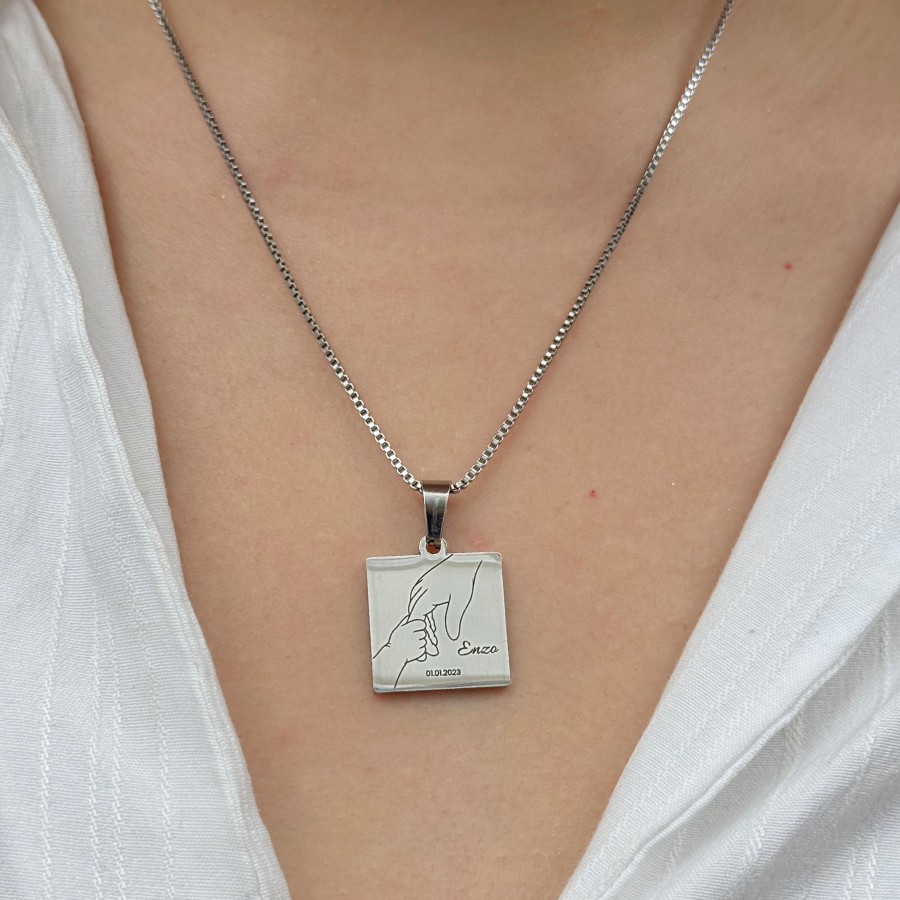 Colar Aço Personalizado Quadrado