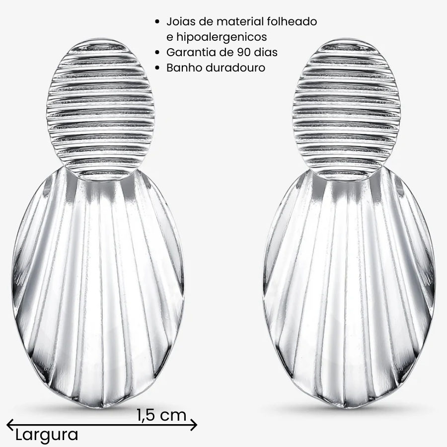 Brinco Oval Texturizado Orgânico Folheado a Prata