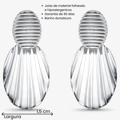 Brinco Oval Texturizado Orgânico Folheado a Prata