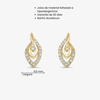 Brinco Olho de Gato Cravejado Folheado a Ouro 18k