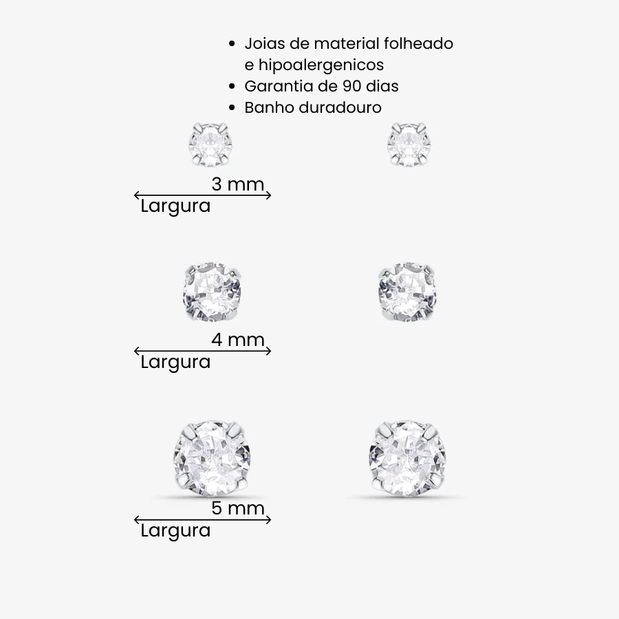 Brinco Trio de Zircônias Folheado a Prata