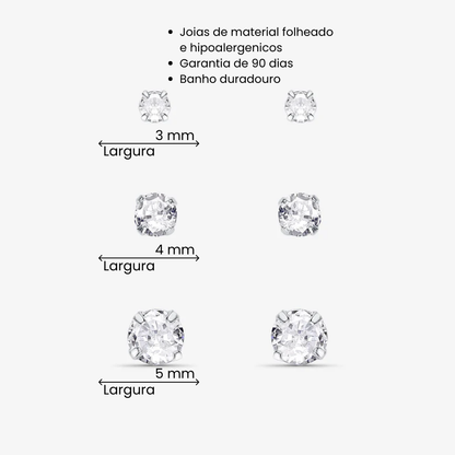 Brinco Trio de Zircônias Folheado a Prata