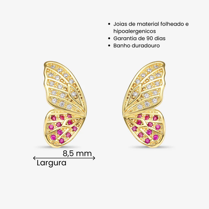 Brinco Asa de Borboleta Cravejada Folheado a Ouro 18k