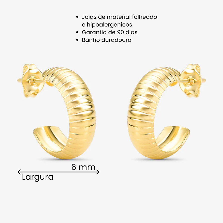 Brinco Argola Texturizada Folheado a Ouro 18k