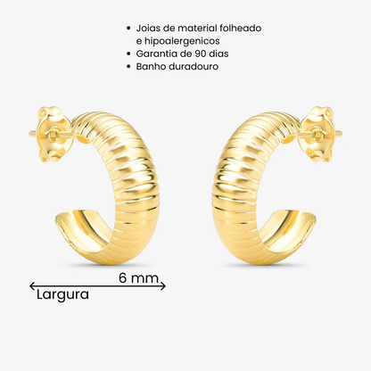 Brinco Argola Texturizada Folheado a Ouro 18k