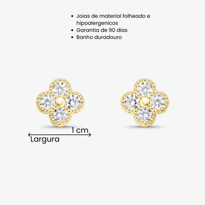 Brinco Trevo Folheado a Ouro 18K