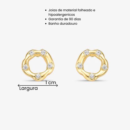 Brinco Circulo Irregular Folheado a Ouro 18k