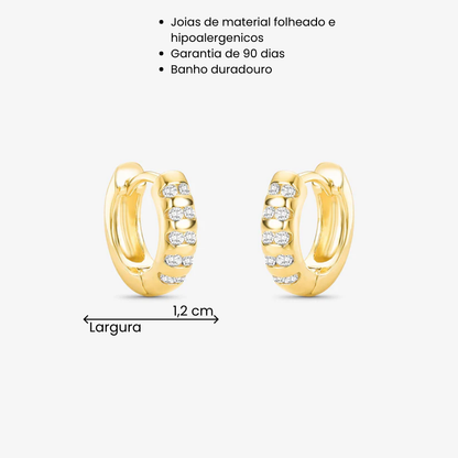 Argola Articulada Linhas Cravejada Folheado a Ouro