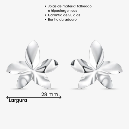 Brinco Orquídea Cinco Pétalas Folheado a Prata