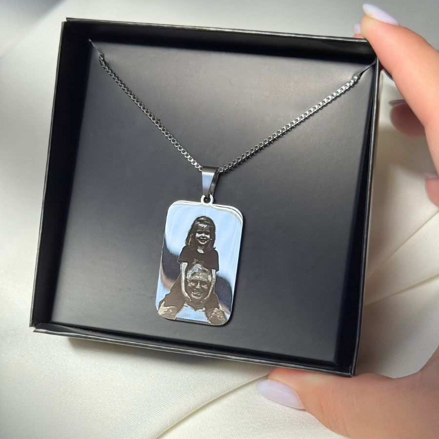 Colar Aço Personalizado Medalha Retângular